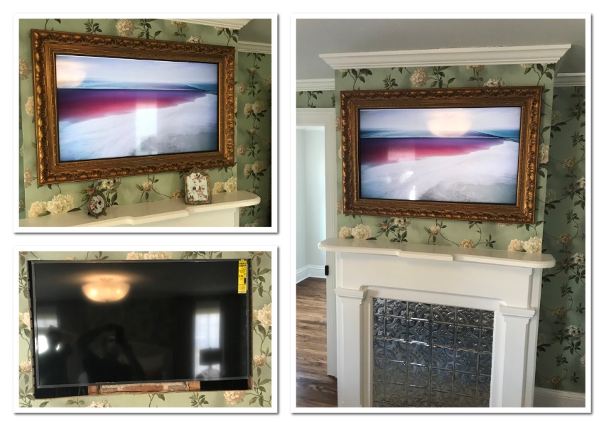 CUSTOM MADE ONE OF A KIND FRAMED TV INTEGRATED INTO WALL OF MASTER BEDROOM